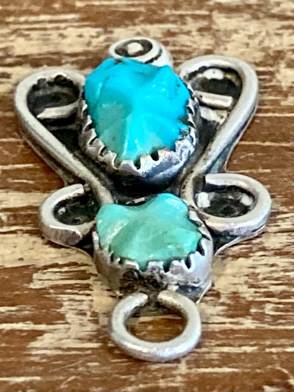 Small Southwestern Style Pendant Silver Tone with Two Blue Stones Sawtooth Bezel - Picture 3 of 11